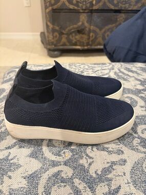 Steve Madden Navy Knit Slip-On Sneakers with White Sole